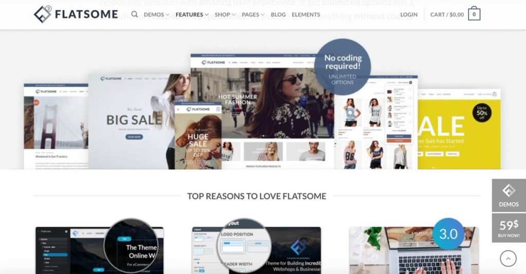 Splash page for Flatsome, a WordPress theme with full row and column layout in the grid