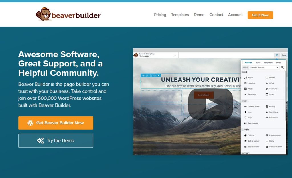 BeaverBuilder intro page, a simplified WordPress visual builder